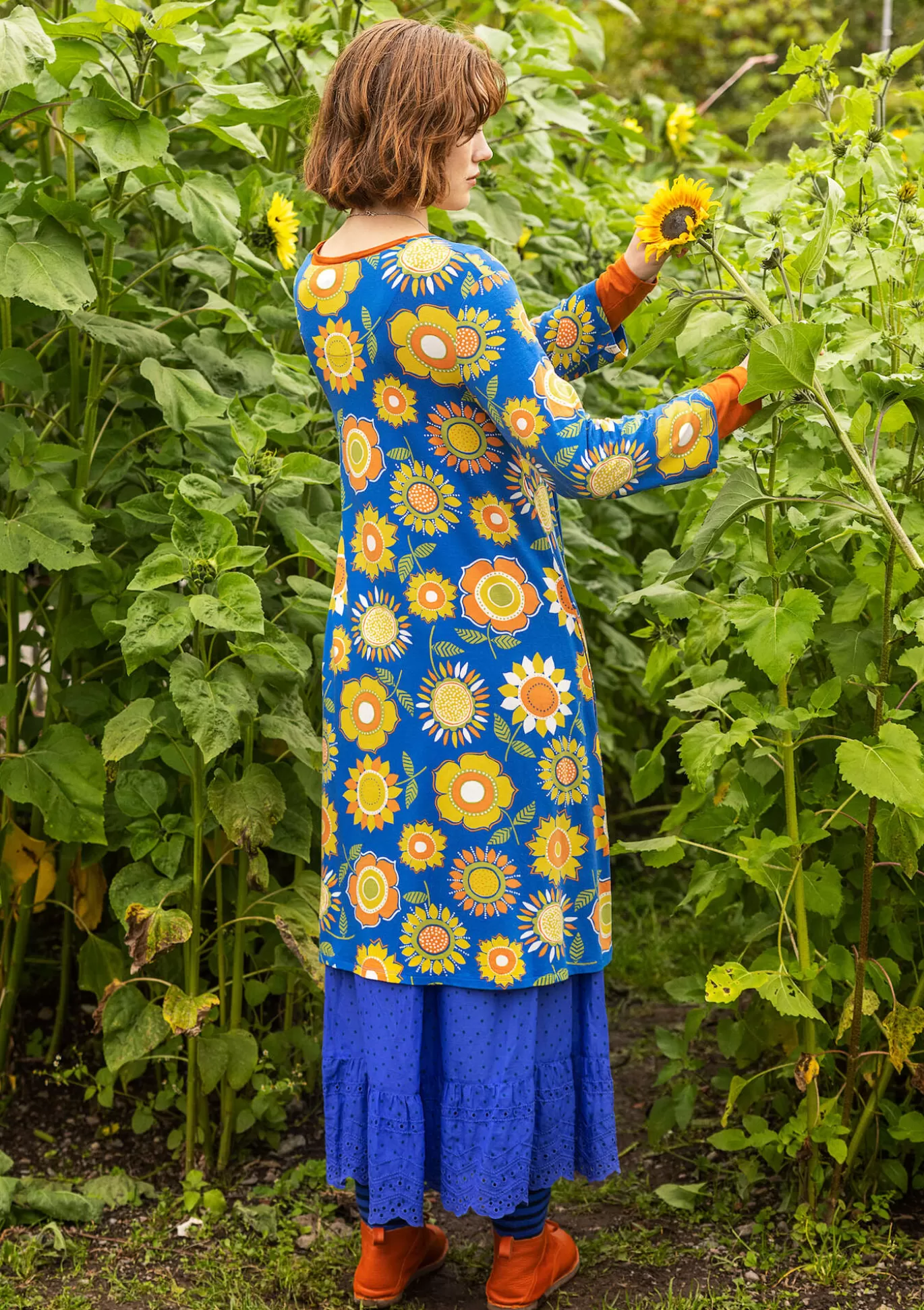 Gudrun Sjödén Trikåklänning "Sunflower" i lyocell/elastan Kornblå Cheap